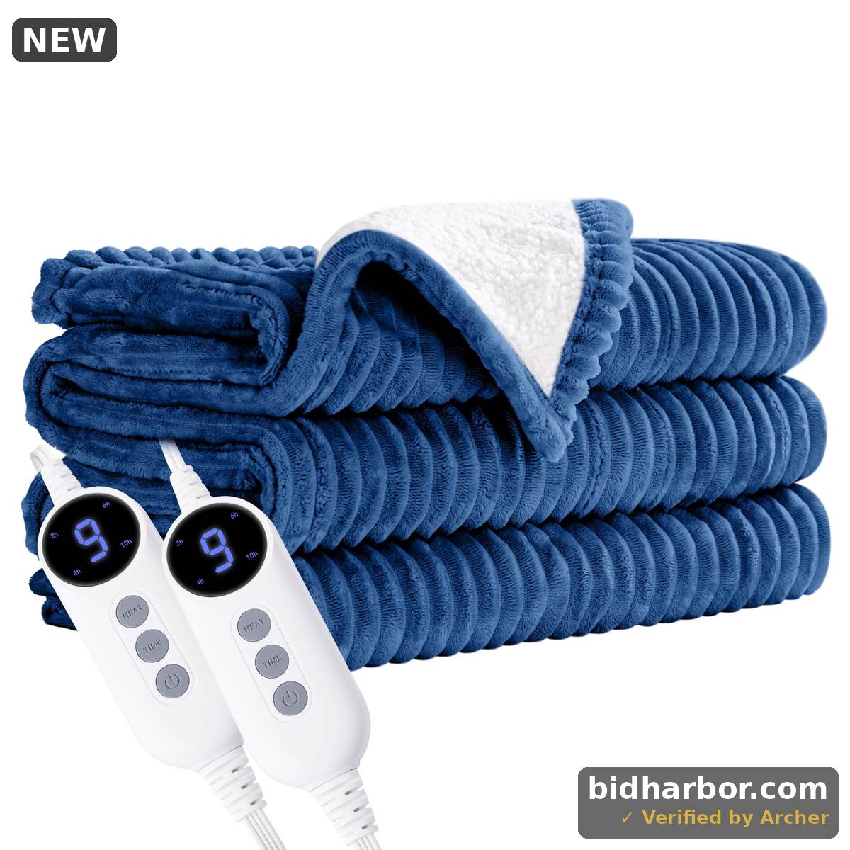 JUSTLET Heated Blanket Electric Queen, 84x90 Heating Blanket Throw, 9 Heat Levels & 2-10 Hours Auto-Off Over-Heat Protection, Ribbed Flannel to Sherpa, Machine Washable, Navy