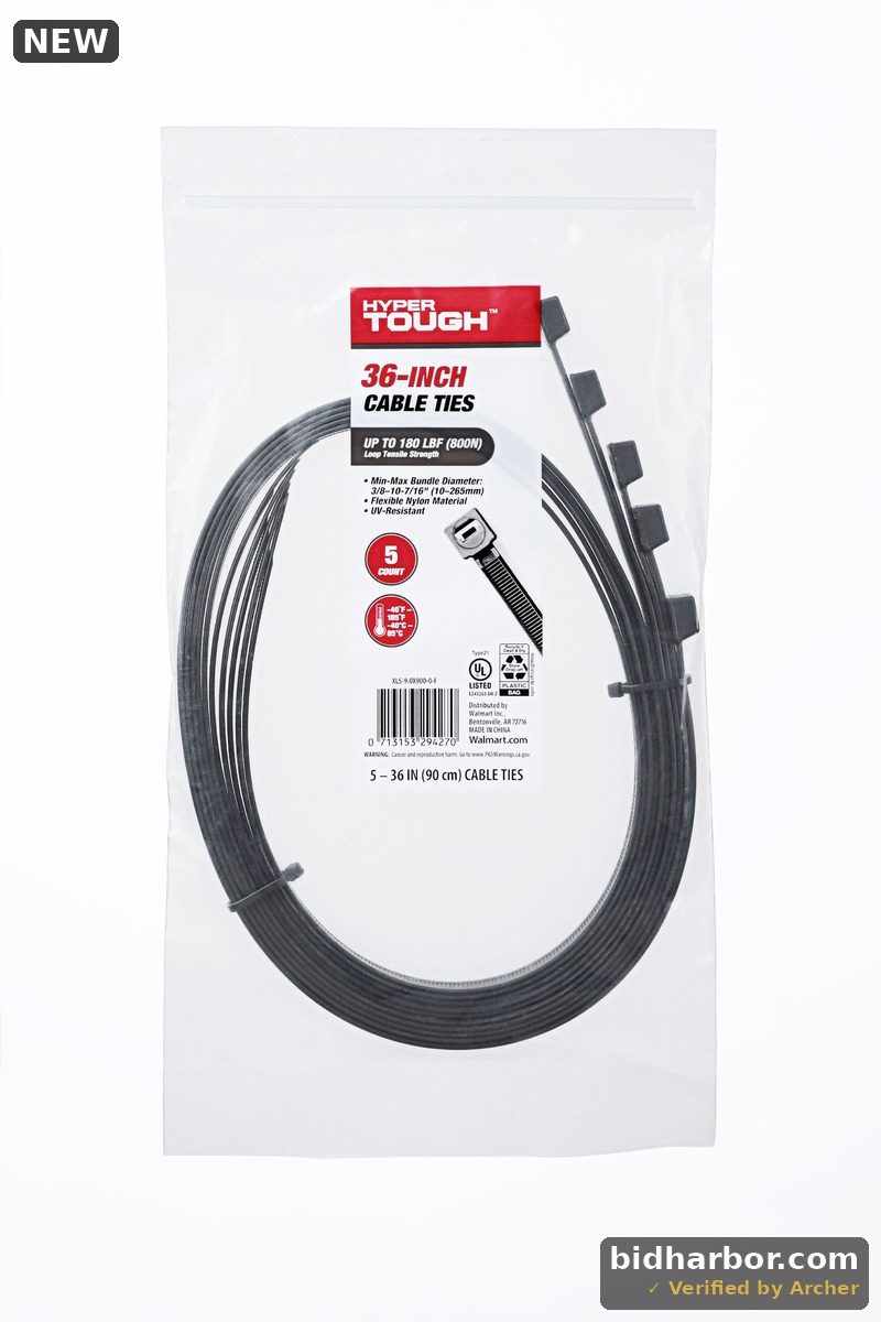 Hyper Tough 36inch Cable Tie Uv Black 5Pcs