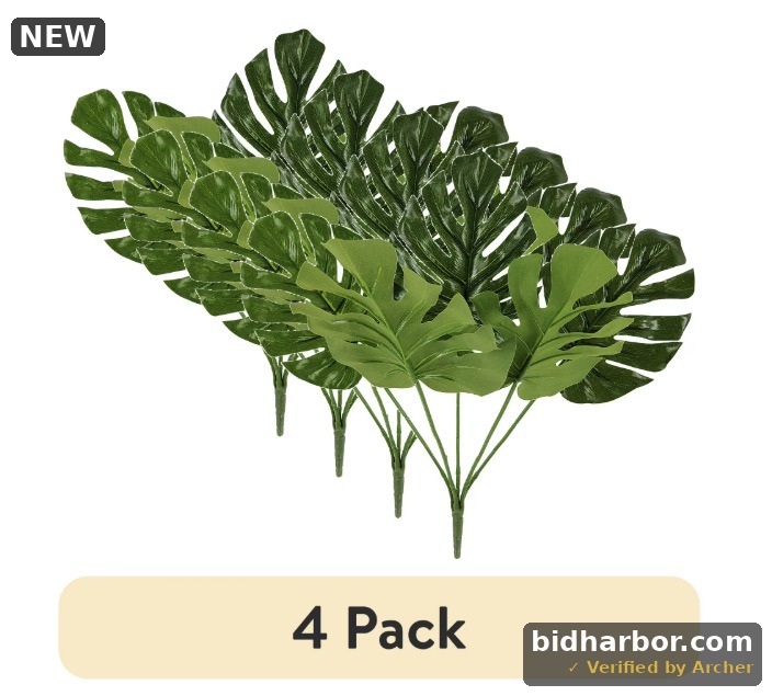 (4 pack) Mainstays 14" Artificial Swiss Cheese Monstera Pick, Green Color