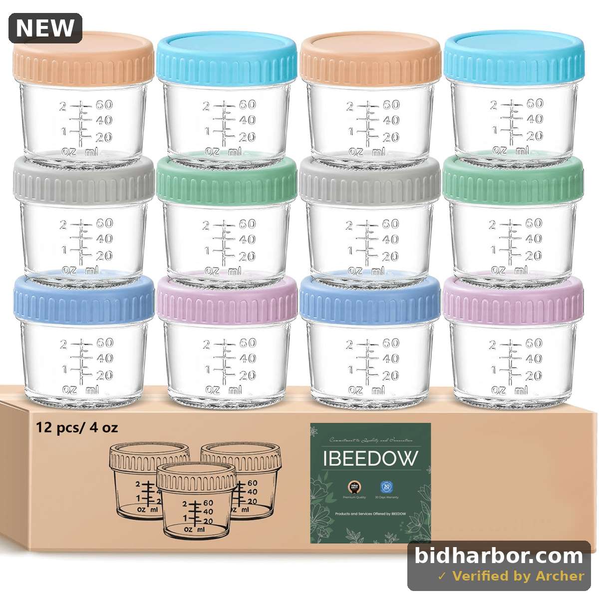 12 Pack Glass Baby Food Storage Containers, 4 oz Baby Food Jars With Lids, Baby Snack Containers Baby Food Maker, Microwave, Dishwasher Freezer Safe, Leak-Proof BPA Free