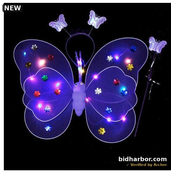 LC-dolida LED Fairy Princess Kids Costume Set, Butterfly Wings, Wand, Headband and Tutu Skirt, Purple with Light, One Size (Kids)