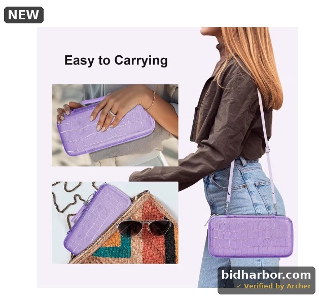 Carrying Case for Nintendo Switch OLED,Switch Accessories Set with Cute Protective Case,Soft TPU Cover, Screen Protector,Adjustable Strap,Thumb Grip Caps (Purple Crocodile)