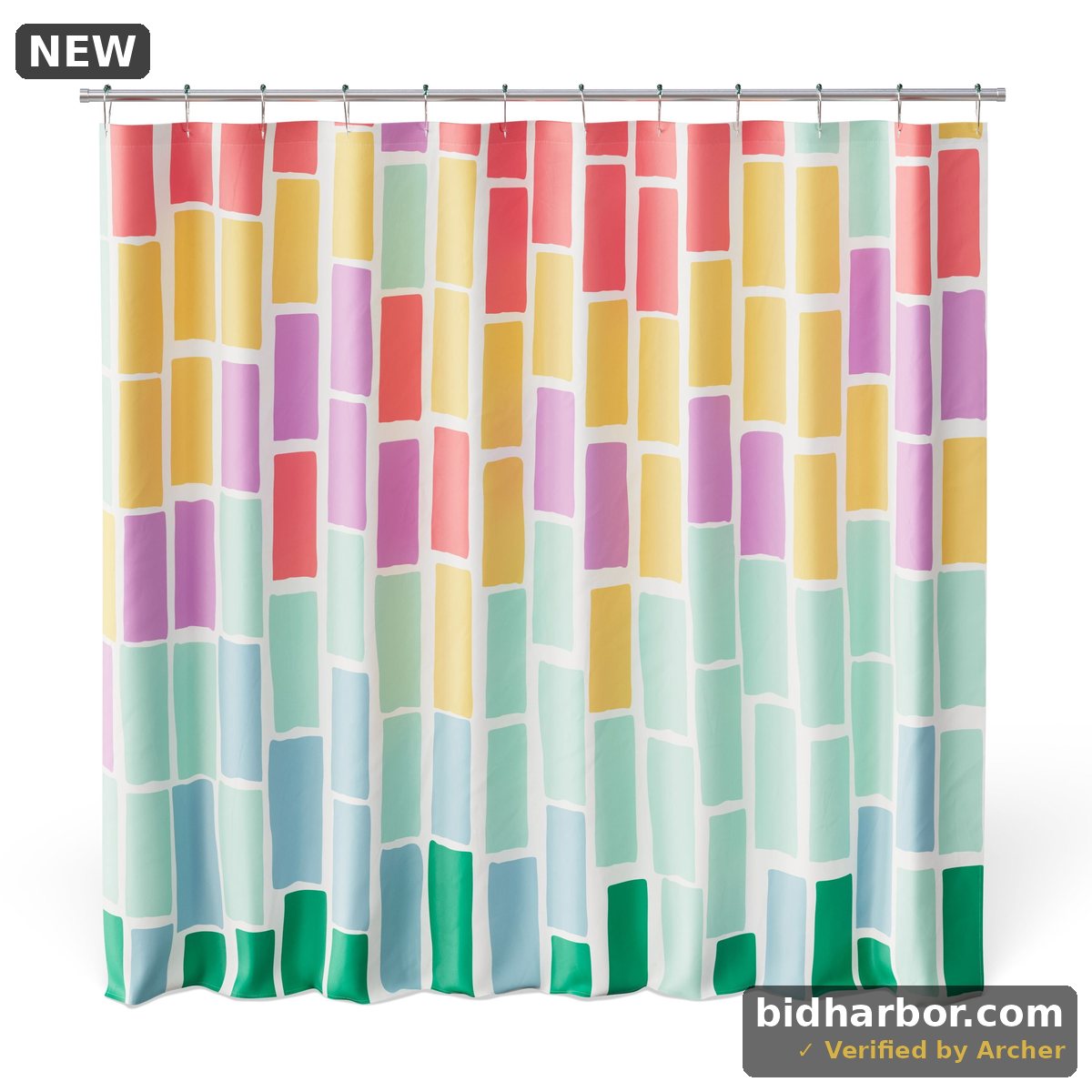 Mainstays Kids Fabric Shower Curtain with Hooks Set Geo