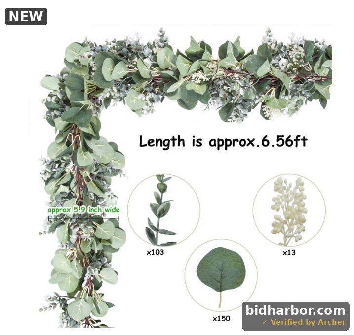 Scidweet Greenery Eucalyptus Garland, 6.56 ft Silver Dollar Leaves Boxwood with White Buds Artificial Faux Greenery Vines for Baby Shower Wedding Party Table Runner Room Home Mantle Decor
