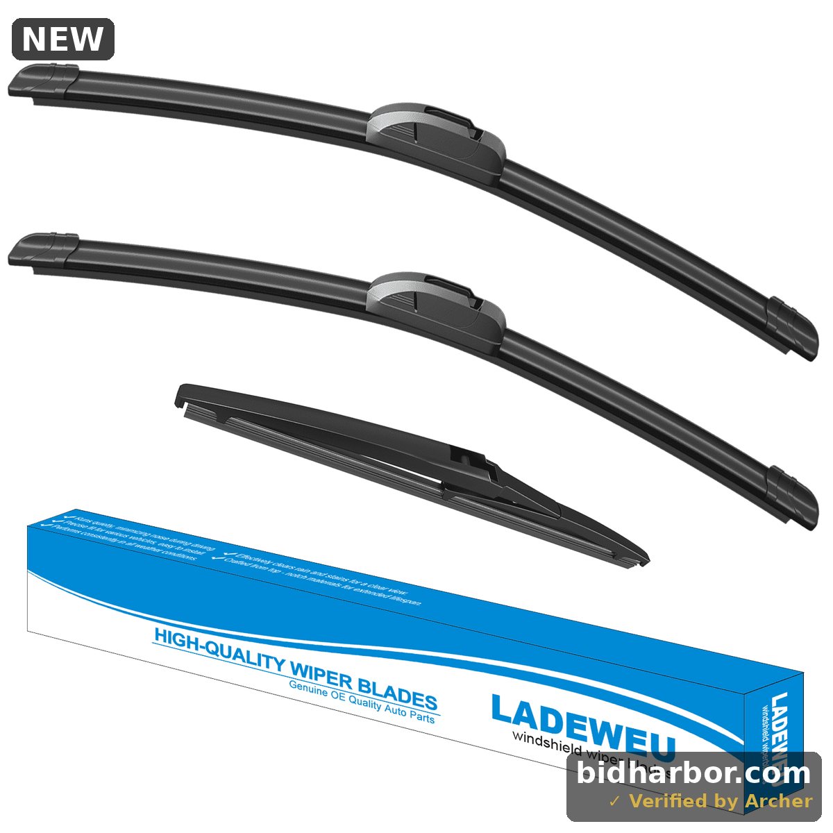 LADEWEUÂ® 3 Wipers 22"+19"+12" for Toyota Highlander 2001-2007 Toyota RAV4 2001-2005 All Weather Original Equipment Replacement Front with Rear Windshield Wiper Blades Set (Pack of 3)