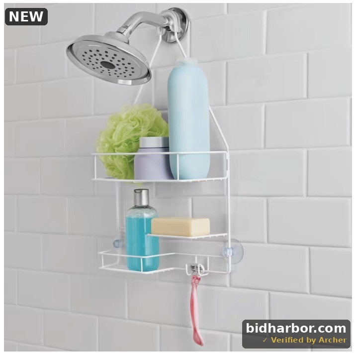 Mainstays Basic Hanging Shower Caddy with 2 Shelves and Soap Tray, White