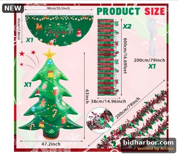 Hungdao 9 Pcs Christmas Golf Cart Parade Decorations Include 1 Pcs 4 Feet Inflatable Giant Xmas Tree with Bunting Flag Tinsel Garland for Christmas Car Yard Party Decoration