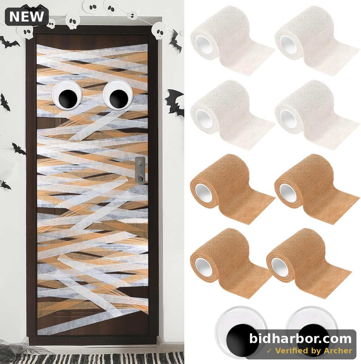 WinnerWhy 11 Pcs Halloween Mummy Door Decoration with Googly Eyes Bandages