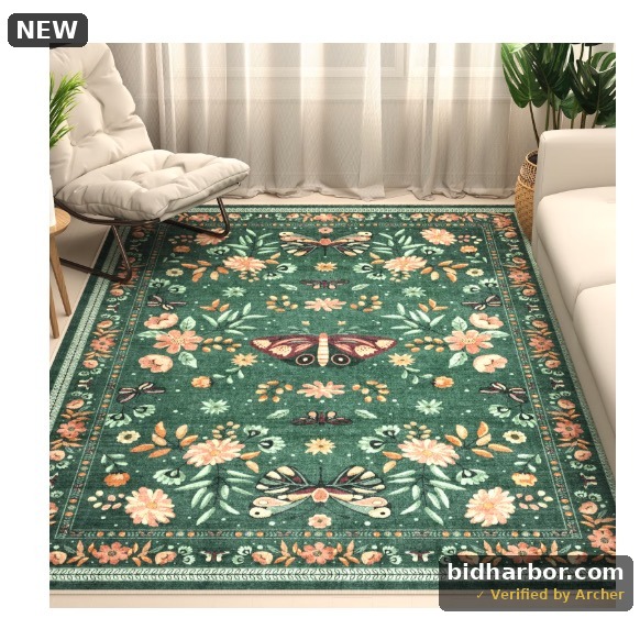 Washable Area Rug for Living Room NovDeco 5 X7 Non-Slip Vintage Boho Emerald Green Indoor Rug Low Pile Stain Resistant Carpet for Bedroom Nursery