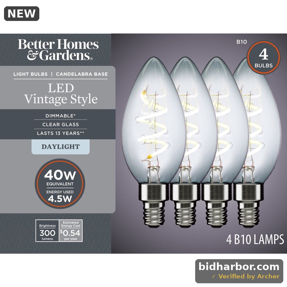 Better Homes & Gardens BH&G LED Light Bulb 4.5 Watts (40W Equiv.) B10 Candle Bulb Dimmable E12 Candelabra Base Daylight