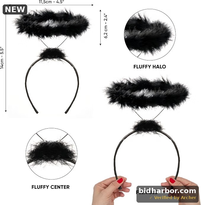 Funcredible Black Angel Halo Headband – Feather Halo Costume Headwear for Adult Cosplay, Festivals & Photo Shoots