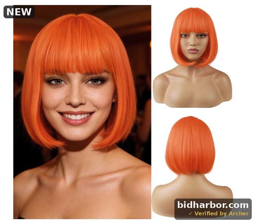 MAGQOO Orange Wig for Women Girls Short Straight Neon Orange Bob Wigs with Bangs Synthetic Cosplay Party Wig with Wig Cap