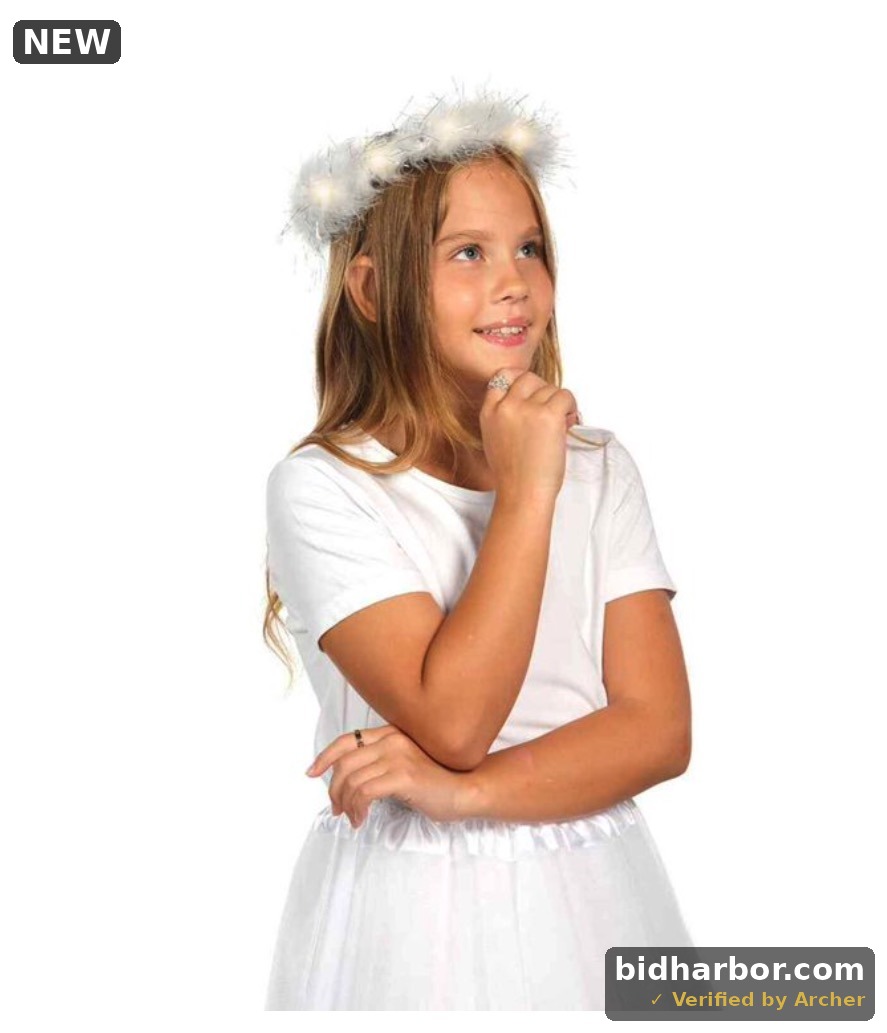 Funcredible Light Up Angel Halo Headband - Extra Feather White Angel Hair Band - Halloween Angel Costume Accessories | Fancy Cosplay Outfit Accessories for Adults, Teens and Kids