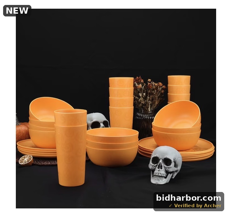 Mainstays 30-Piece Plastic Etched Dancing Skeletons Dinnerware Set