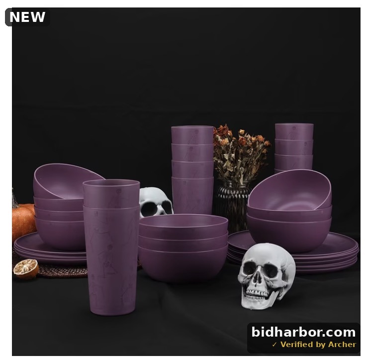 Mainstays 30-Piece Plastic Etched Dancing Skeletons Dinnerware Set,