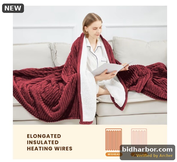 WISHEAD Electric Heated Blanket Twin Size Throw with 1-9 Heat Levels, 2/4/6/10H Auto-Off, Overheat Protection, ETL Certified, Flannel & Sherpa for Couch, Bed, Office, 62"x84", Red