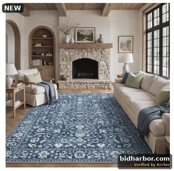 Findosom Vintage-Style Boho Area Rug - Blue, 8 x 10 Feet