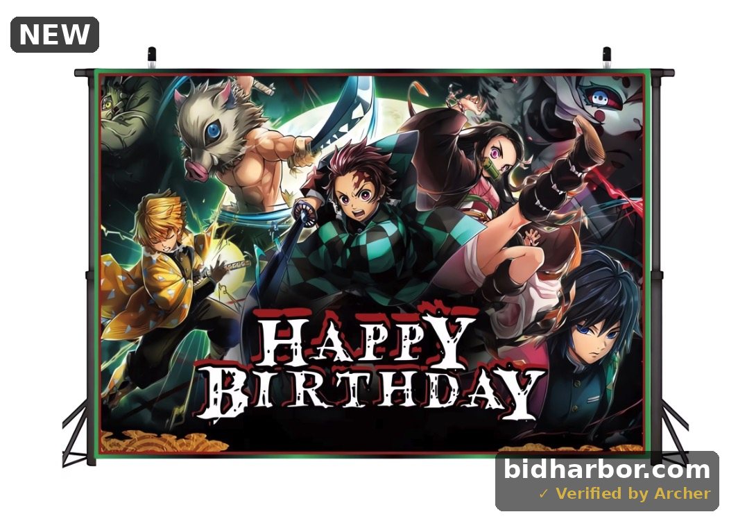 Gblkbhl Demon Slayer Happy Birthday Anime Cartoon Theme Backdrops Banner Birthday Party Decor Supplies,5.9x3.6ft