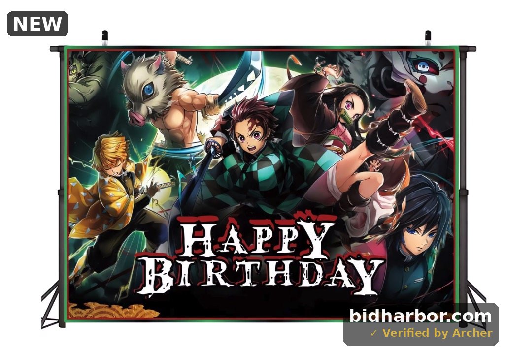 Demon Slayer Happy Birthday Anime Cartoon Theme Backdrops Banner Birthday Party Decor Supplies,5.9x3.6ft