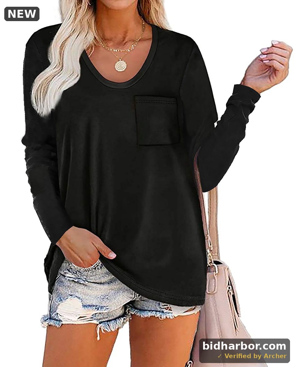 SHIBEVER Women's Long-Sleeve Pocket Tunic - Black, Small