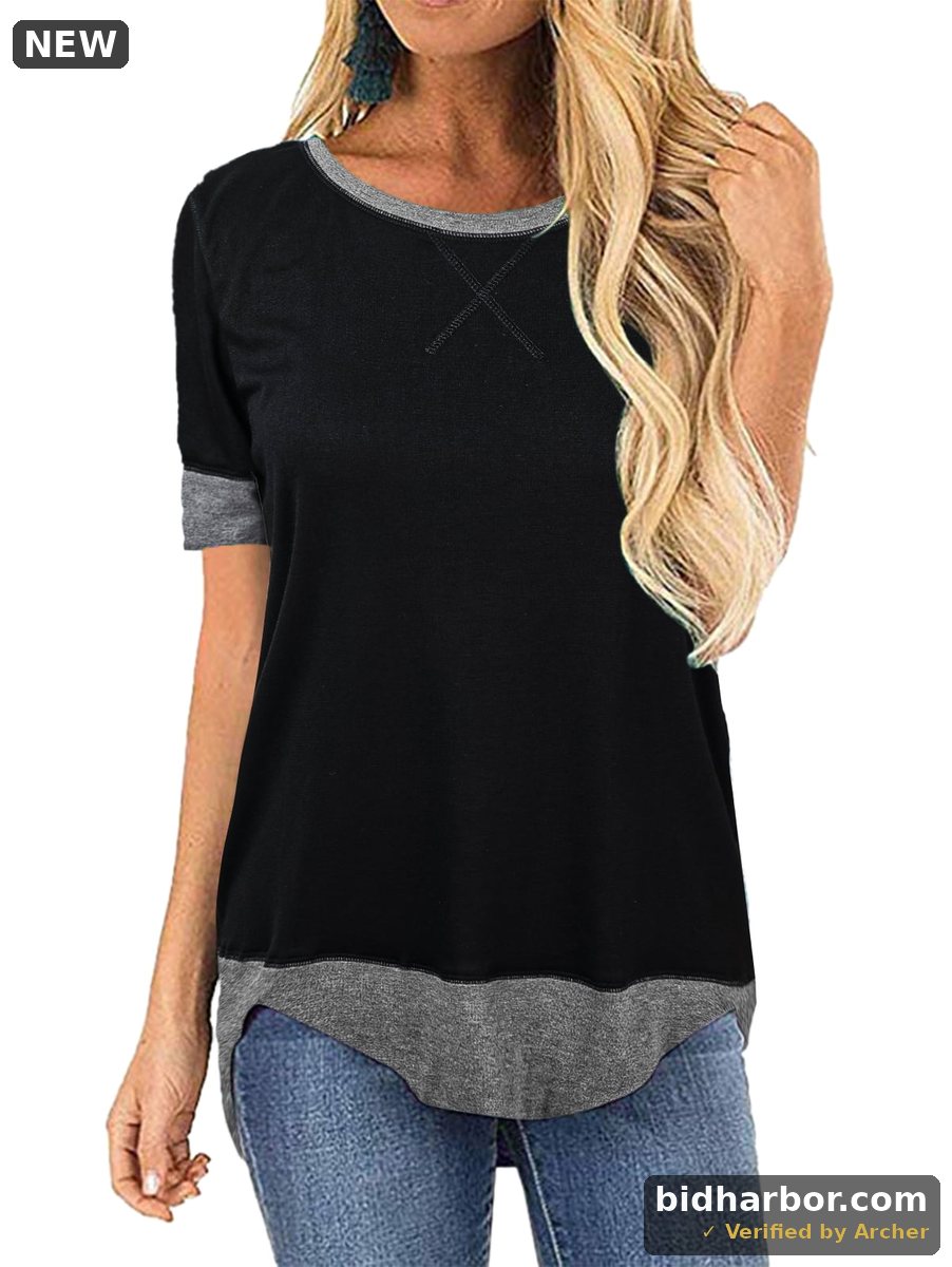 SHIBEVER Women's Short-Sleeve Colour-Block Tunic - Black/Grey, Medium