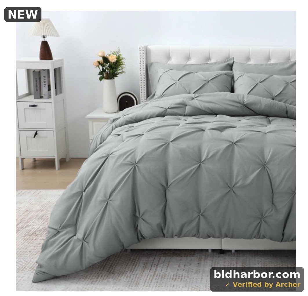 JUSTLET 7-Piece King Comforter Set, Pintuck Bed in a Bag with Sheets, Pillowcases and Shams, Grey