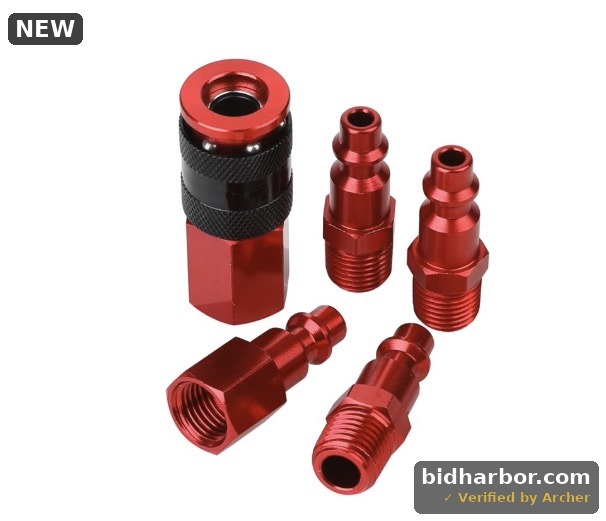 Hyper Tough Red Aluminum Universal Air Coupler & Plug Set 5 Piece, 13-205RHT, Weight: 0.15lbs