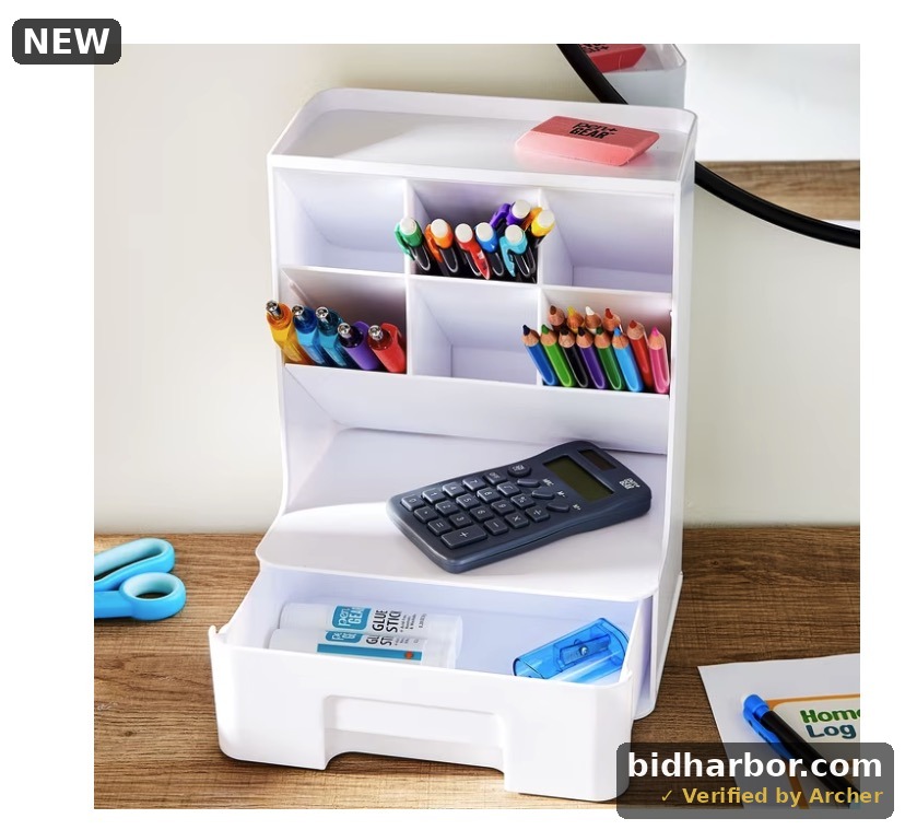 Pen+Gear Tall Plastic Desktop Organizer - White
