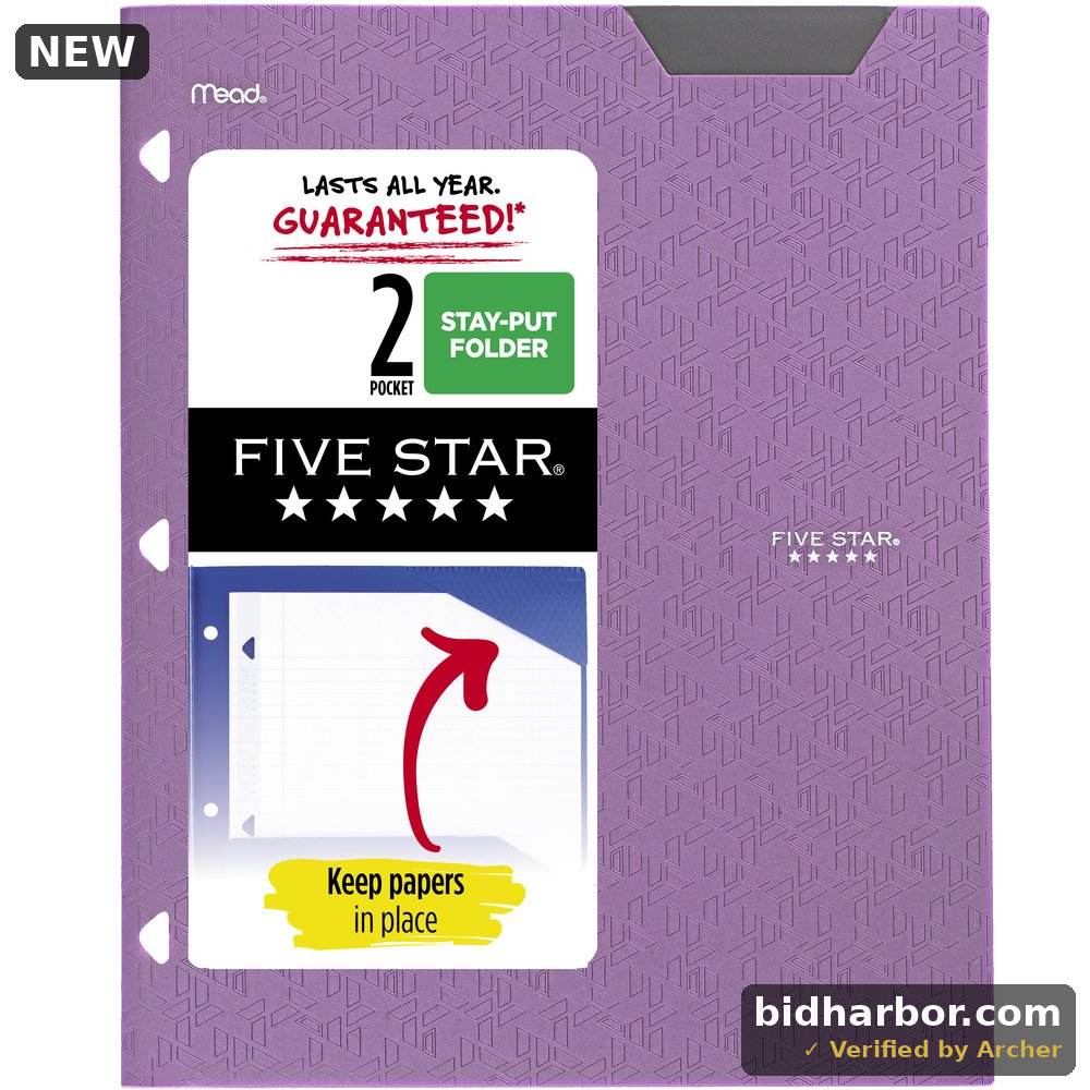 Acco Brands USA LLC Five Star 2-Pocket Stay-Put Plastic Folder, Amethyst Purple