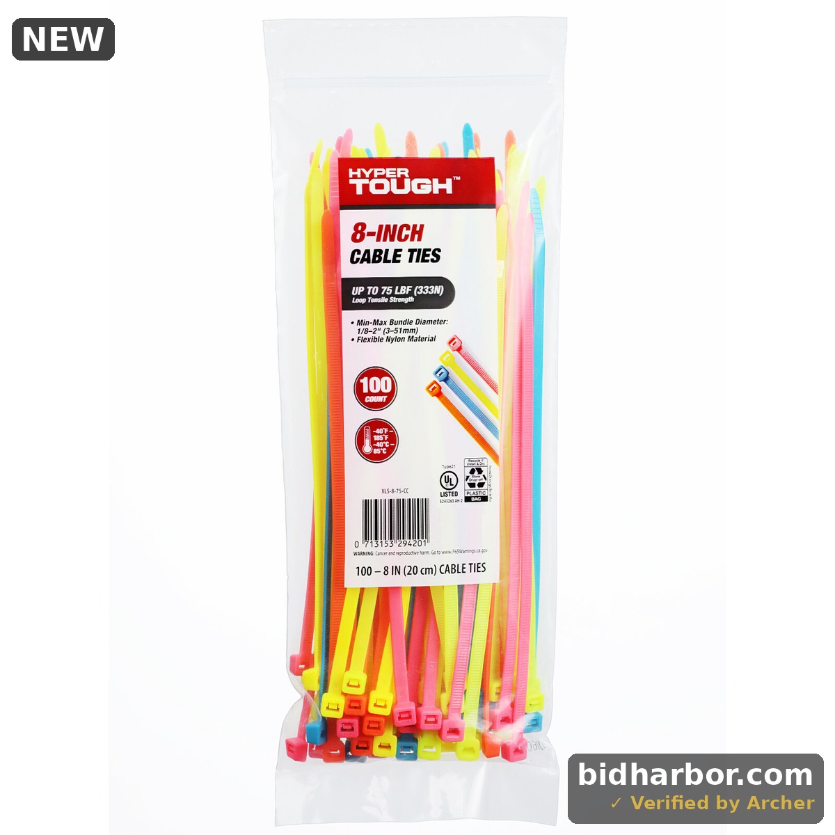 Hyper Tough Multicolor Cable Ties, 8 in., 100-Pack