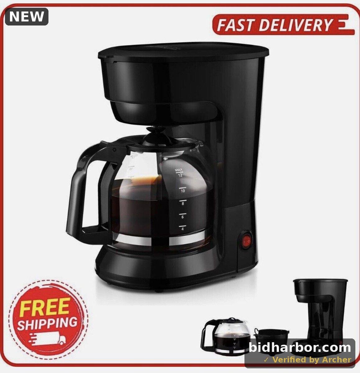 Mainstays 12-Cup Drip Coffee Maker with Removable Filter Basket, Black