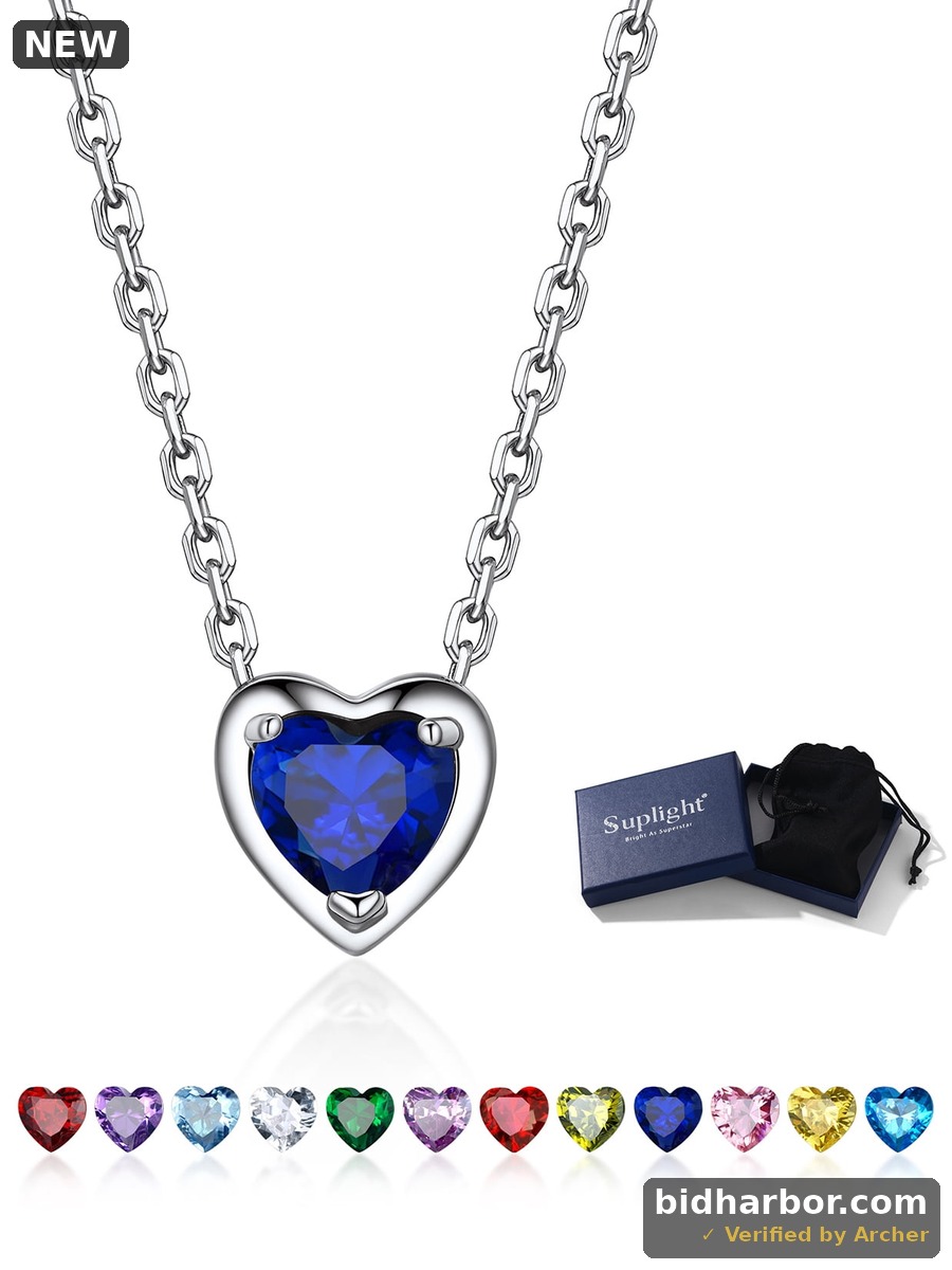 Suplight Silver Necklace 925 Sterling Silver Birthstone Crystal Love Heart Necklace for Women — Size One Size