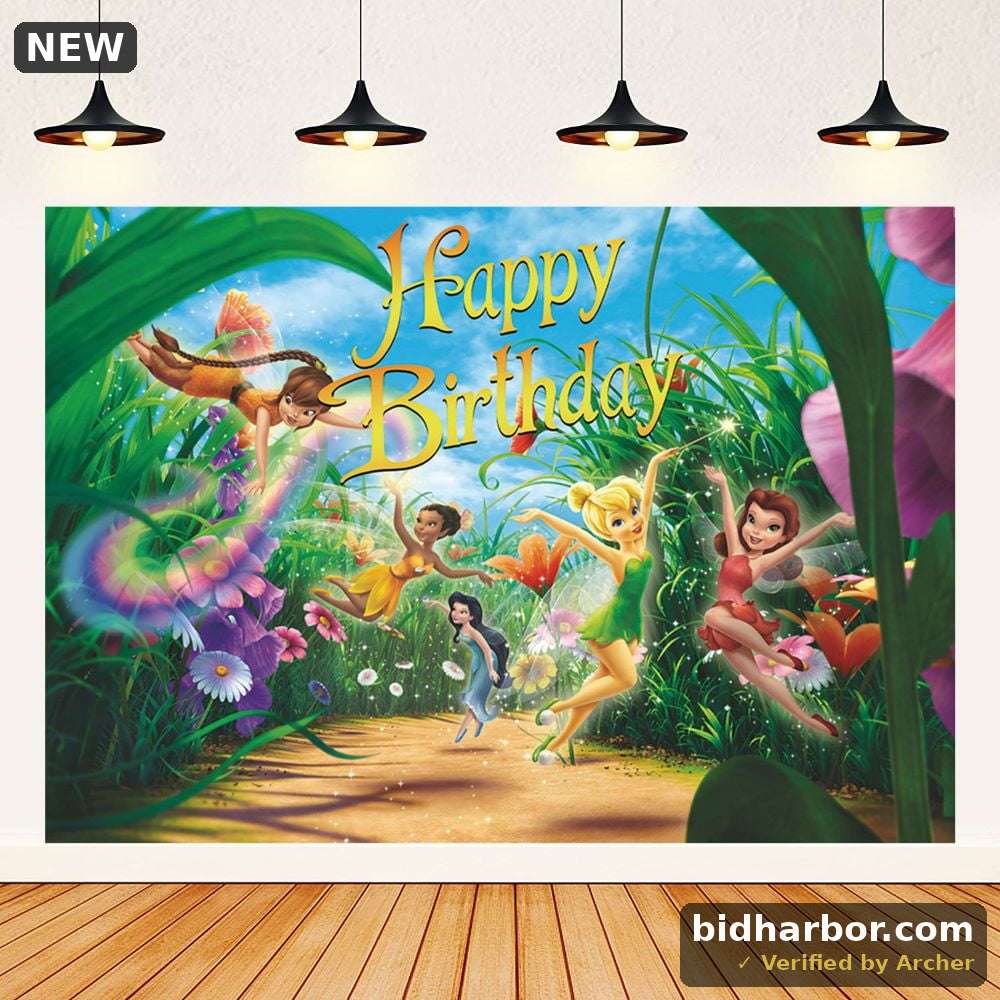 Tinker Bell Happy Birthday Anime Cartoon Theme Backdrops Banner Birthday Party Decor Supplies,5.9x3.6ft
