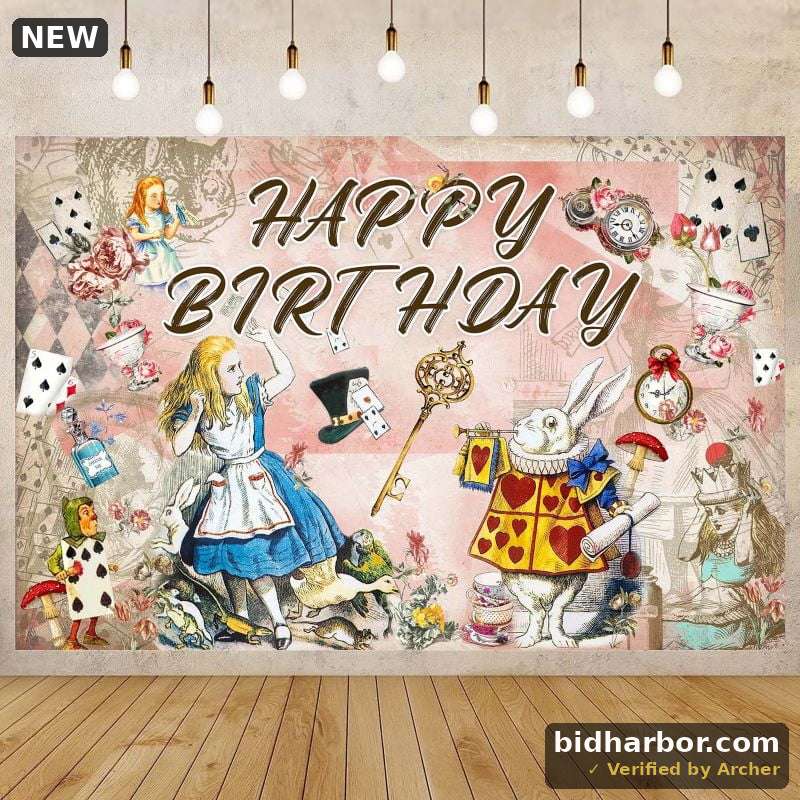 Alice in Wonderland Happy Birthday Anime Cartoon Theme Backdrops Banner Birthday Party Decor Supplies,5.9x3.6ft