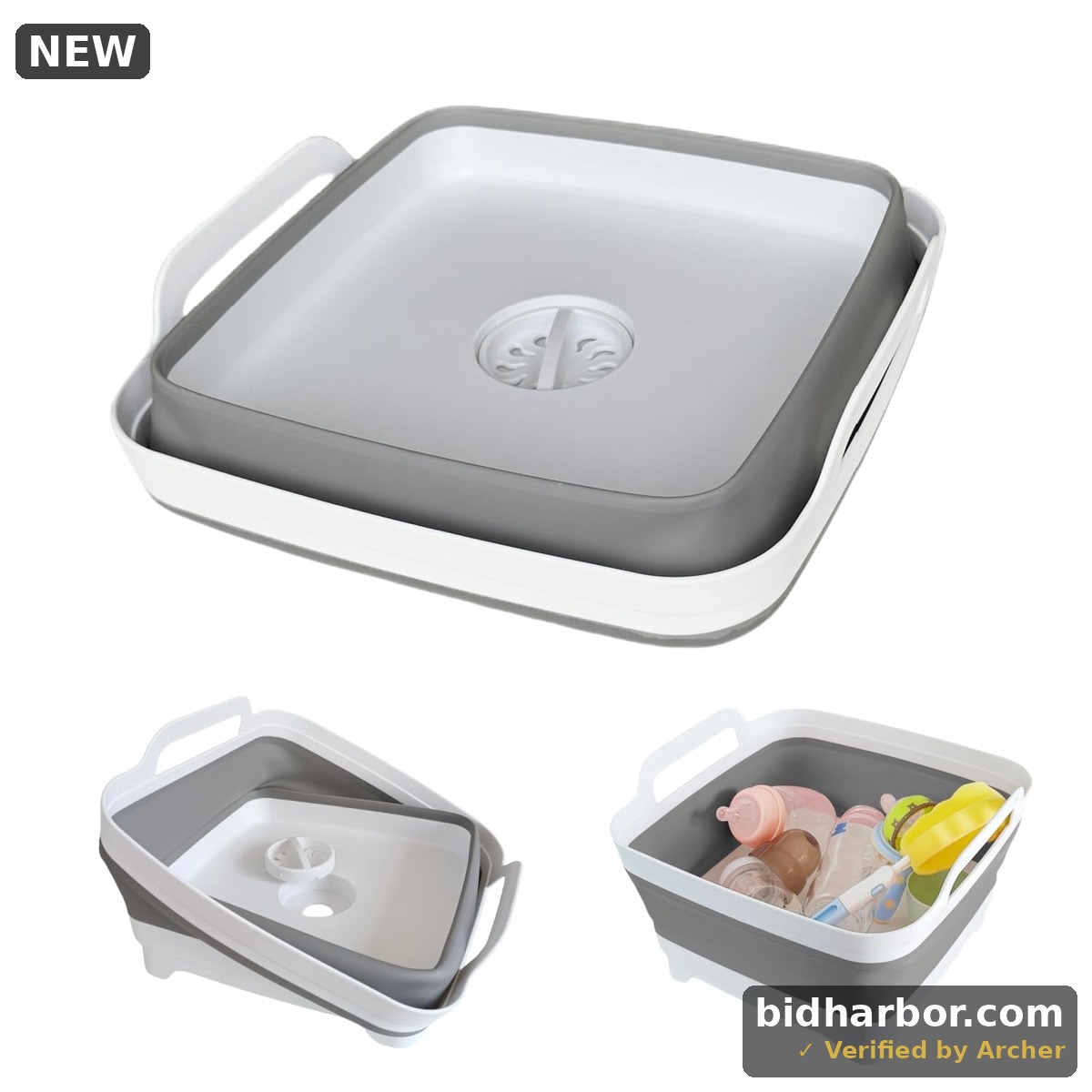 NAISHIER Collapsible Wash Basin with Drain Plug, 2.4 Gallon Foldable Kitchen Sink for RV Camping, Space-Saving Dish Tub