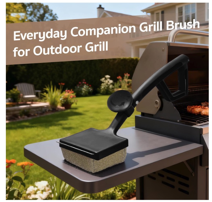 GASPRO Grill Brush Bristle Free for Outdoor Grill, BBQ Grill Cleaning Brush with Replaceable Scrub Sponge Head & Scraper, Ergonomic Handle, Safe for Stainless Steel, Cast Iron & Porcelain Grate