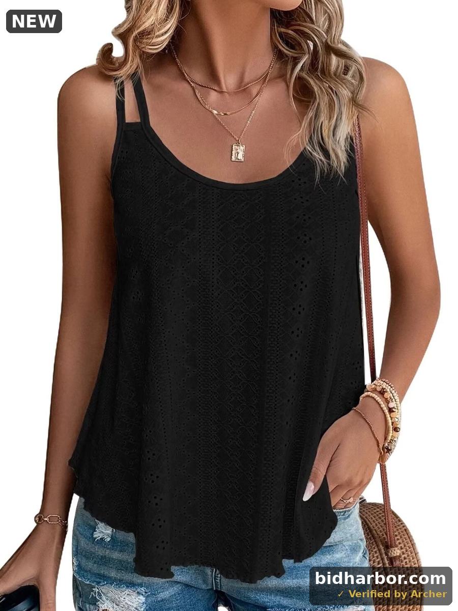 UVN Spaghetti Strap Tank Tops for Women Summer Sleeveless Tops Eyelet Embroidery Flowy Shirts Scoop Neck Loose Cami — Size Large