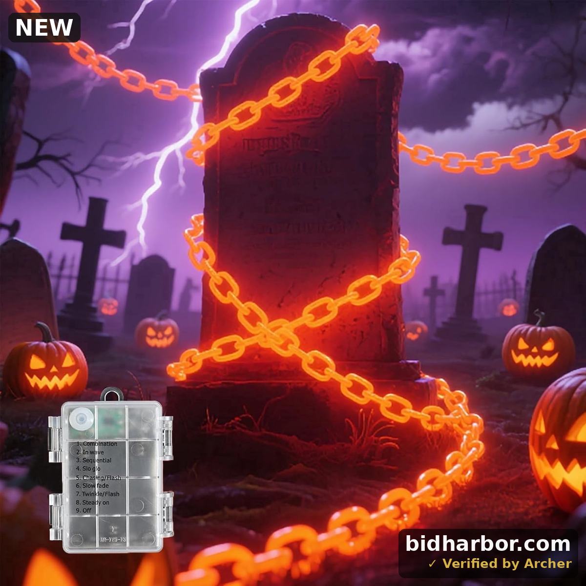 10Ft Solar Halloween Plastic Chain Lights for Halloween Decorations Outdoor, 8 Modes Lighed Props Chains, Waterproof Halloween Lights outdoor for Skeleton Dog, Haunted House, Creepy Costumes Party