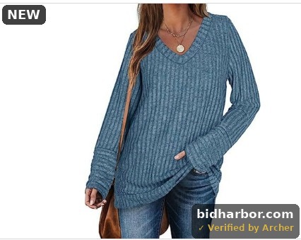 UVN Womens Tops V Neck Long Sleeve Shirts Lightweight Pullover Casual Tunic Tops — Size Large