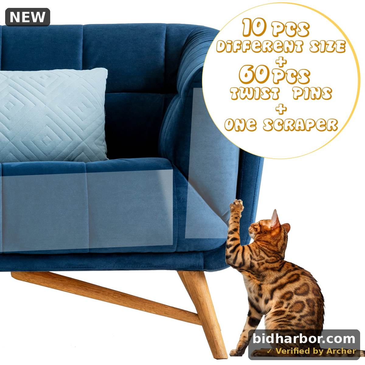 Qweryboo 10 Pcs Cat Scratch Furniture Protector, Clear Self-Adhesive Anti Cat Scratch Furniture Protector, Waterproof Couch Protector from Cat Claws