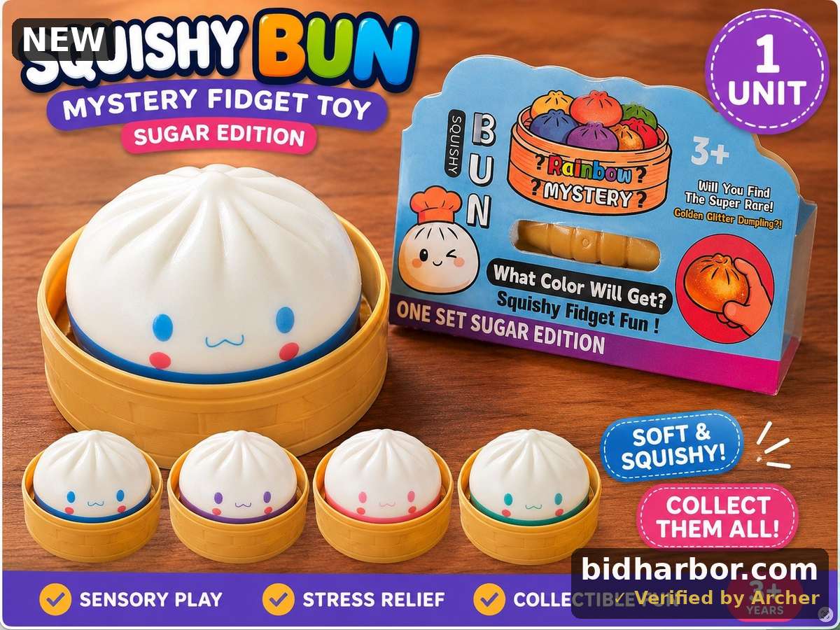 Crazy Fun Squishy Bun Rainbow Mystery Fidget Toy - Single Unit (Colors May Vary)