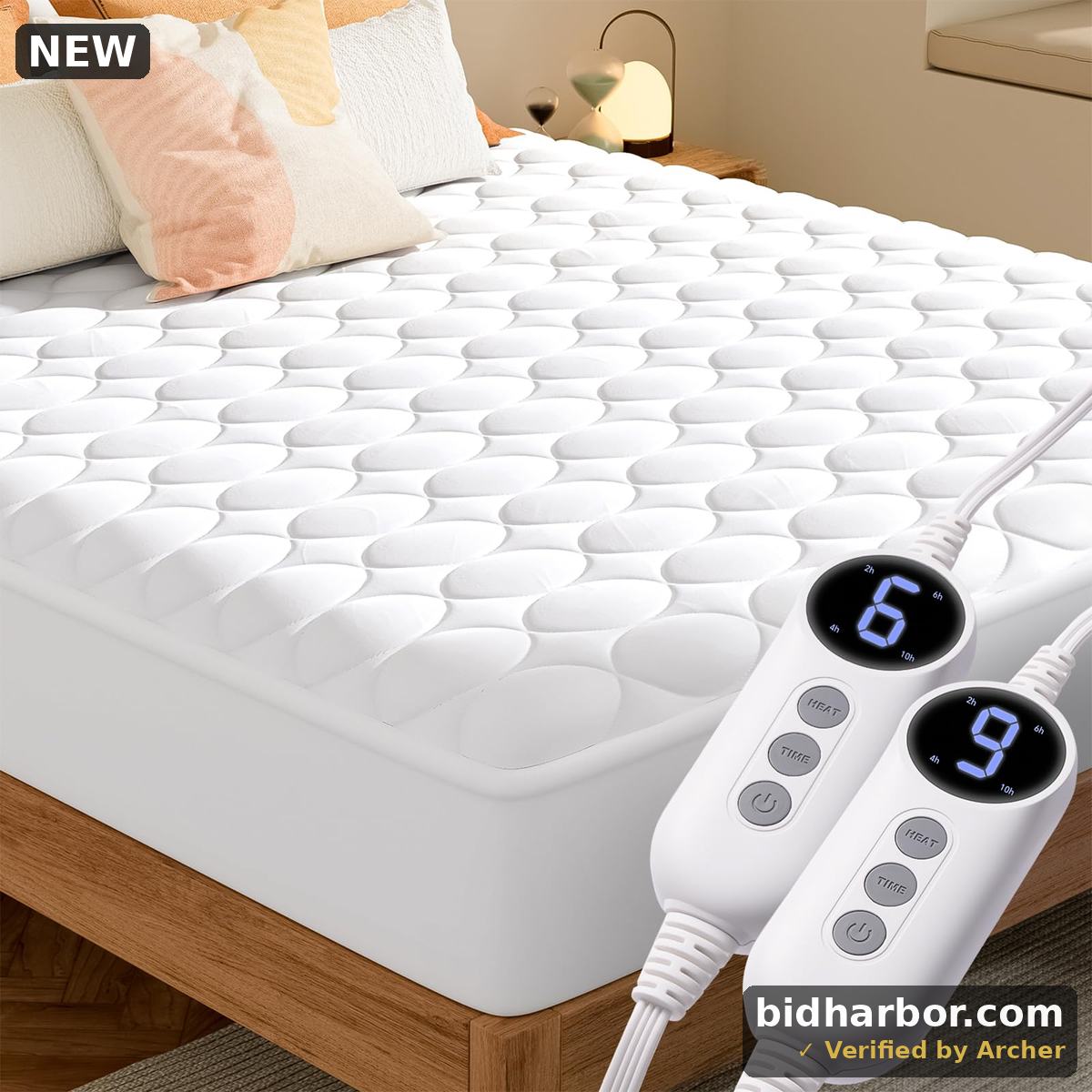 MASVIS Heated Mattress Pad King Size with Dual Control - Electric Mattress Pad Cover with 9 Heating Settings & Auto Off 2/4/6/10 Hrs, Deep Pocket Bed Warmer Protector for Winter, ETL Certified,White