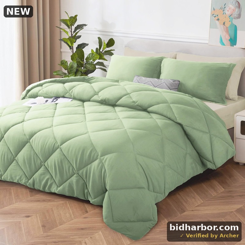 JUSTLET 3-Piece Queen Comforter Set, Bed in a Bag, Machine Washable, Sage Green