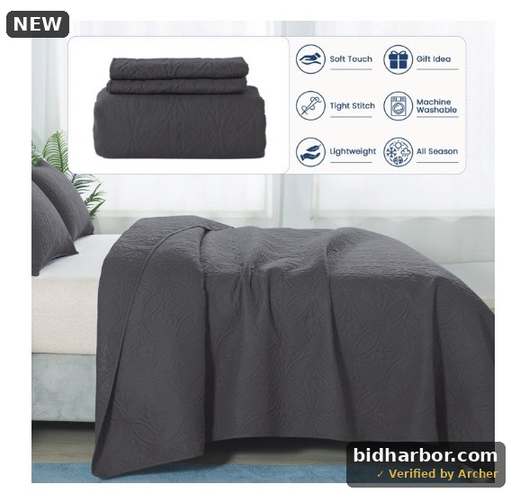 Quilt Set King Size - Lightweight Quilts Summer Bedspreads for All Season 3 Piece (1 Quilt, 2 Pillow Shams) - Dark Grey