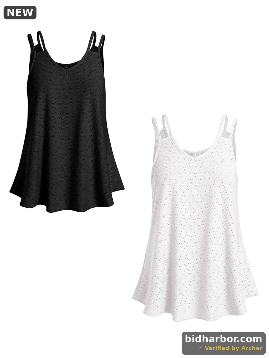 IWEMEK Womens Tank Top Spaghetti Strap Hollow Out Cropped Going Out LIghtweight Swing Vest Black and White (2 Packs)
