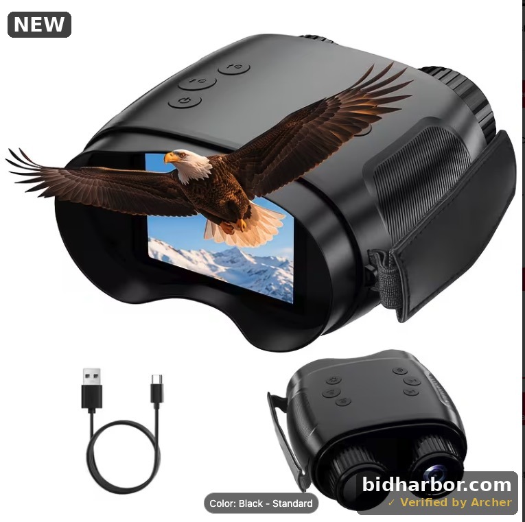Digital Night Vision Binoculars, Model Y02S, 7-Level Infrared with Viewing Screen, Black
