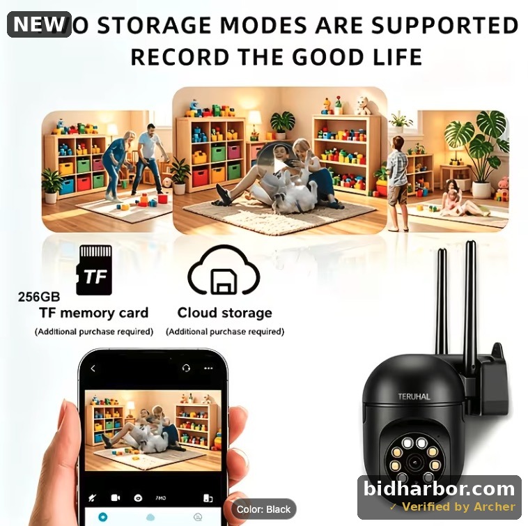 TERUHAL WiFi Pan-Tilt Security Camera, 360-Degree Pan and 90-Degree Tilt, Night Vision, Black