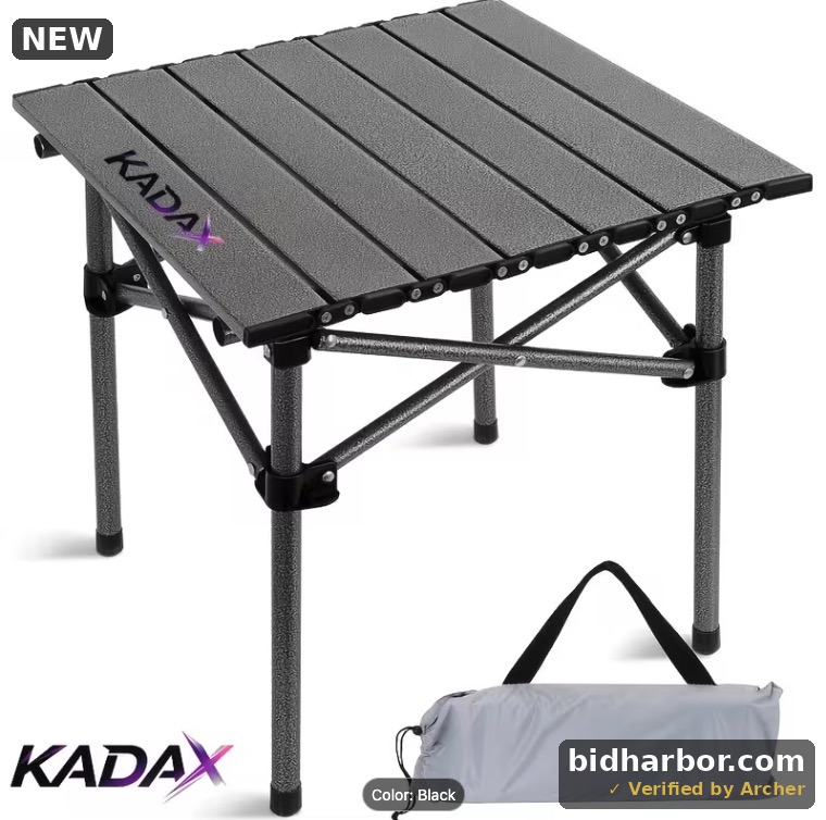 KADAX Portable Folding Camp Table, Aluminum Slat Top with Carry Bag, Black