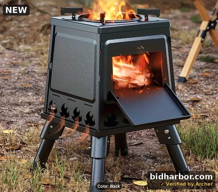 Outdoor Folding Wood Burning Camp Stove, Detachable Steel Fire Pit with Carry Bag and Poker, Black