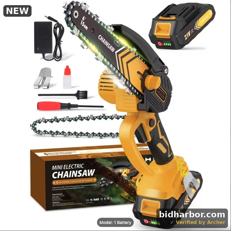 6-Inch Cordless Mini Electric Chainsaw, 21V Battery with Charger, Orange